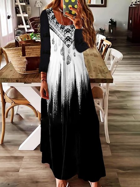 

Long Sleeve Boho Dresses, As picture, Maxi Dresses