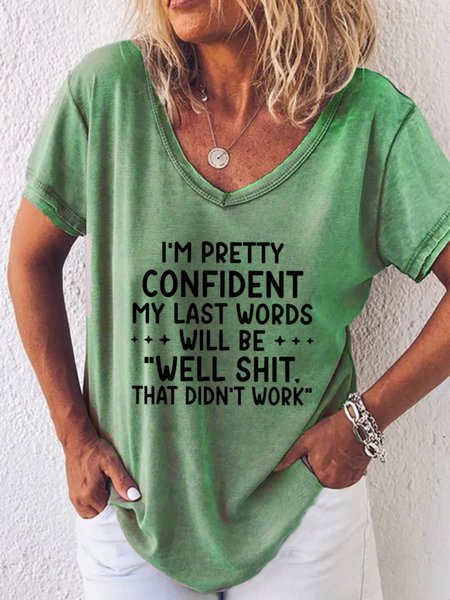 

Short Sleeve V Neck Plus Size Printed Tops T-Shirts, Green, T-Shirts