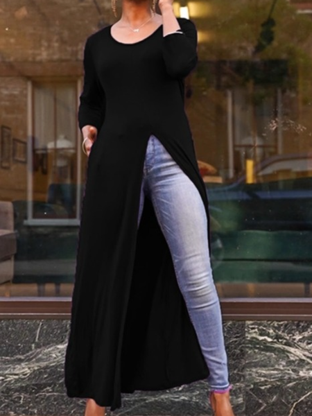 

Summer Fall Crew Neck A-line Casual Long Sleeve Holiday Daily Tops, Black, Tops