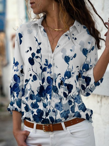 

Long Sleeve Shirt Collar Casual Blouse, White, Shirts & Blouses