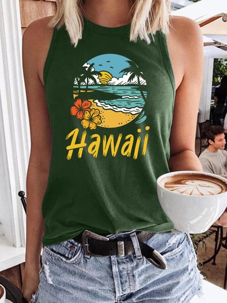 

Hawaii Women's Shift Casual Sleeveless Shirts & Tops, Dark green, Tank Tops