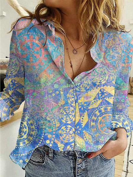 

Casual Cotton-Blend Blouse, Blue, Shirts & Blouses