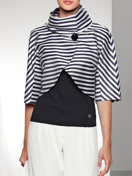 

Work Half Sleeve Turtleneck Stripes Top, Black, Blouses and Shirts