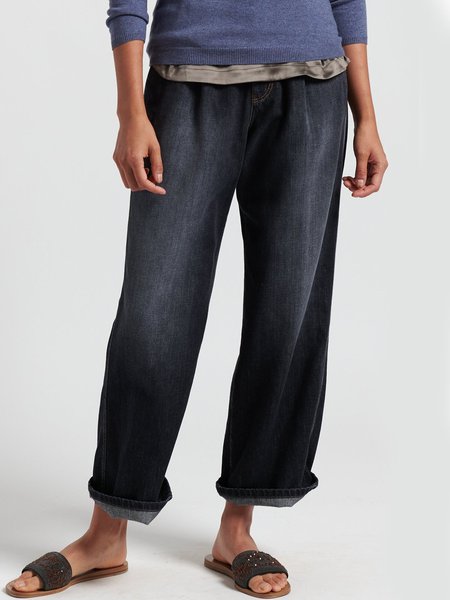 

Denim Pockets Plain Pants, Black, Pants