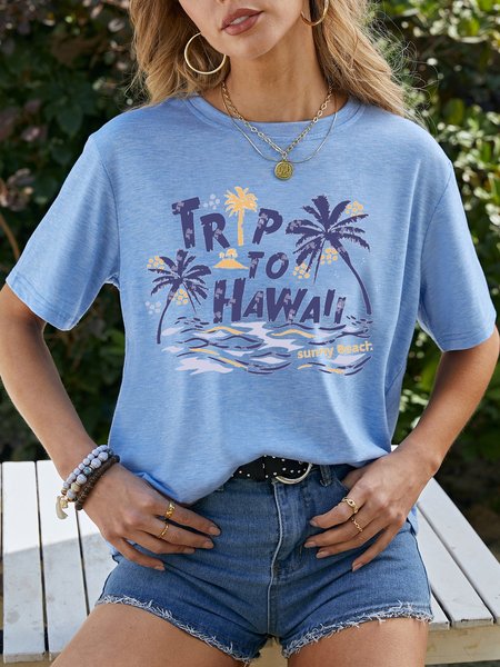 

Trip To Hawaii Women's Casual Cotton Shirts & Tops, Light blue, T-shirts