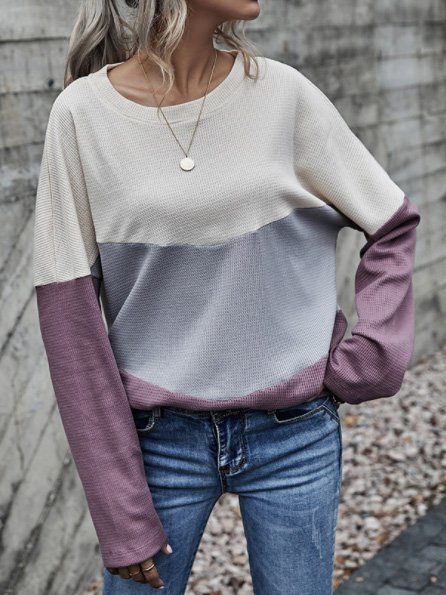 

Crew Neck Casual Long Sleeve Paneled Shirts & Tops, Color, Long sleeve tops