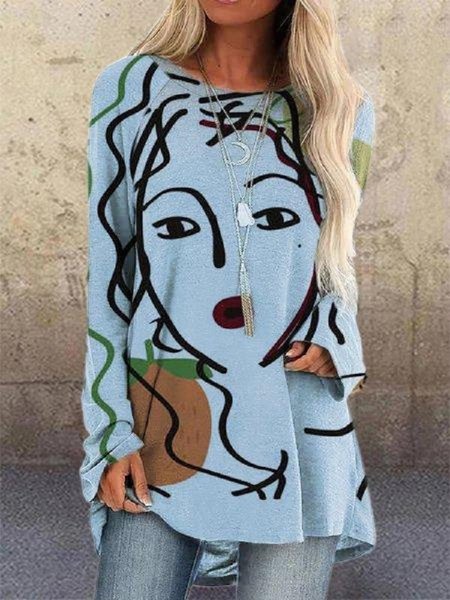 

Shift Long Sleeve Casual Abstract Printed Shirts & Tops, Blue, Long sleeve tops
