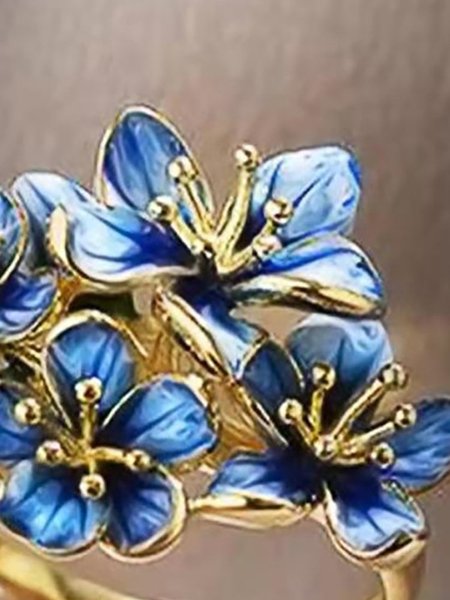

Blooming Flower Golden Blue Interlaced Fashion Alloy Rings, 11#, Accessories