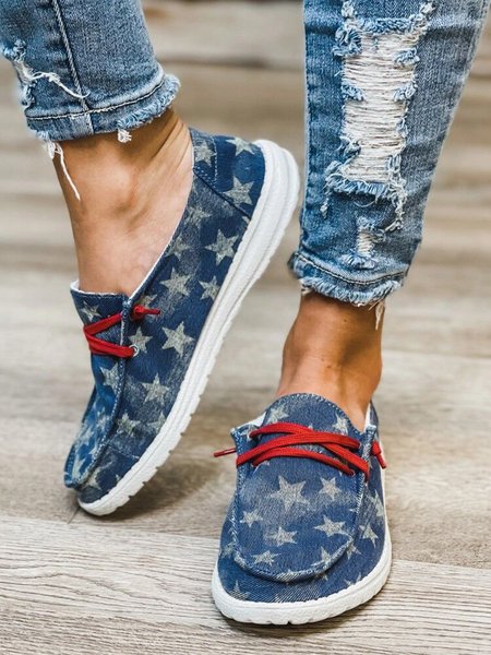 

Five-pointed Star Casual Single Shoes Flat Foot Loafers, Blue, Flats & Loafers