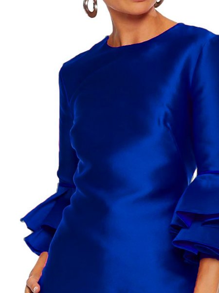 

Sheath Elegant Crew Neck Solid Top, Blue, Blouses and Shirts