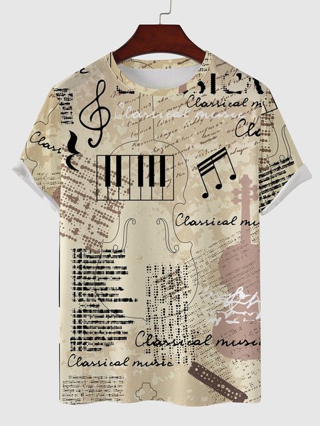 

Mens Staff notes Printed Short Sleeve Light Casual T-shirts, Khaki, Men's t-shirts