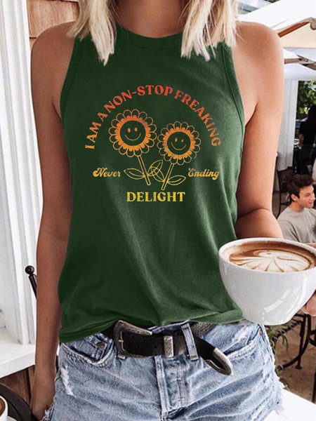 

I'm A Non-Stop Freaking Never Ending Delight Women’s Casual Sleeveless Crew Neck Shift T-shirt, Dark green, Tank Tops