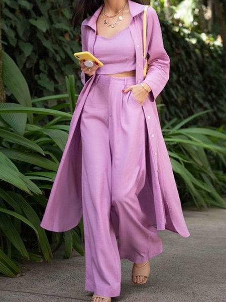 

Casual Shift Shirt Collar Suits, Light purple, Three-piece Set