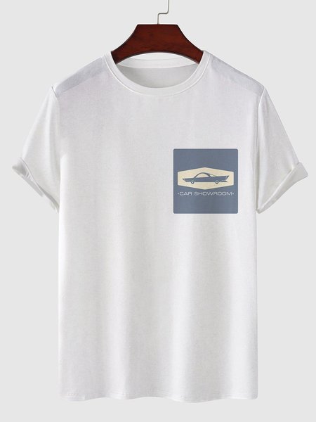 

Mens Car Printed Short Sleeve Light Casual T-shirts, White, Men's Floral shirt