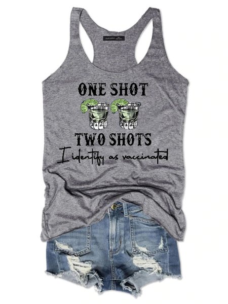 

One Shot Two Shots I Identify As Vaccinated Women's Sleeveless Cotton-Blend Shirts & Tops, Gray, Tank Tops