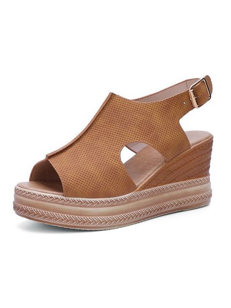 

Retro Beach Style Platform Open-toe Sandals, Brown, Sandals