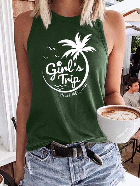 

Girls Trip Beach Vibes Women‘s Casual Sleeveless T-shirt, Dark green, Tank Tops