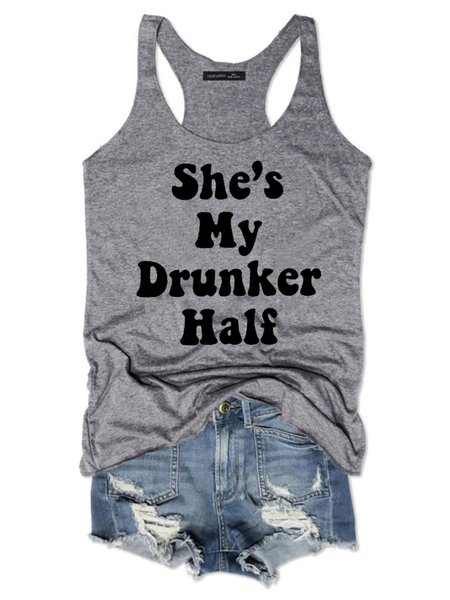 

She's My Drunker Half Women’s Sleeveless Shift Casual Crew Neck Shirts & Tops, Gray, Tank Tops