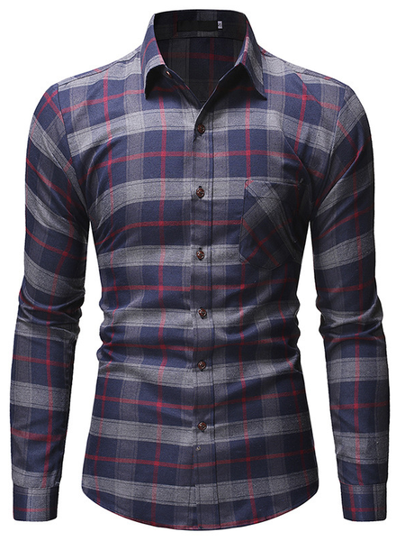 

Casual Plaid Cotton-Blend Shirts & Tops, Blue gray, Men's Floral shirt