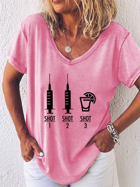 

Shot 1 Shot 2 Shot 3 Vaccinated Women’s Cotton-Blend Casual T-shirt, Pink, T-shirts