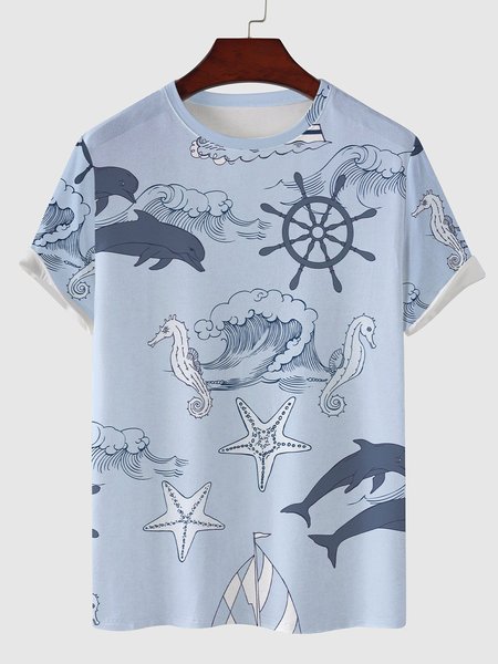 

Mens Navigation Printed Short Sleeve Light Casual T-shirts, Blue, Men's t-shirts