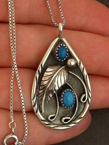 

Inlaid Turquoise antique dyed black feather Necklace, Silver, Necklaces