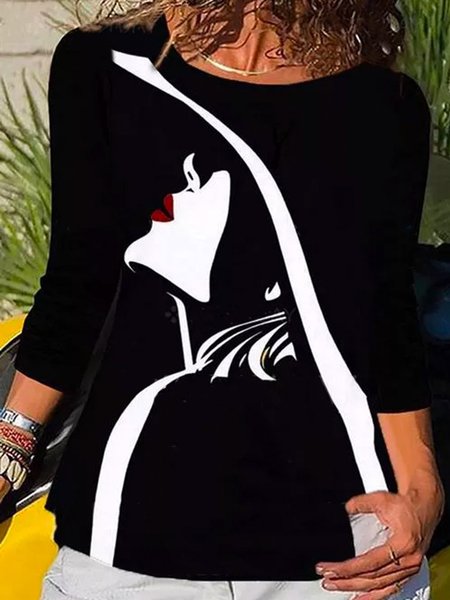 

Casual Cotton-Blend Long Sleeve Shirts & Tops, Black, Blouses & Shirts