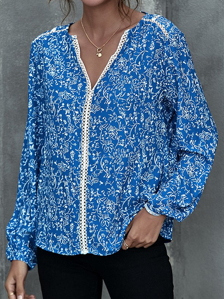 

Cotton-Blend Long Sleeve Paneled Shirts & Tops, Blue, Long sleeve tops
