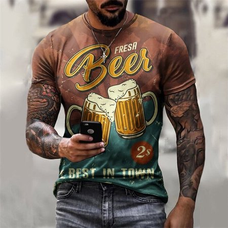 

Casual Geometric Crew Neck Shirts & Tops, Brown, Men's t-shirts
