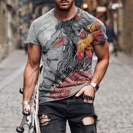 

Crew Neck Vintage Shirts & Tops, Gray, Men's t-shirts