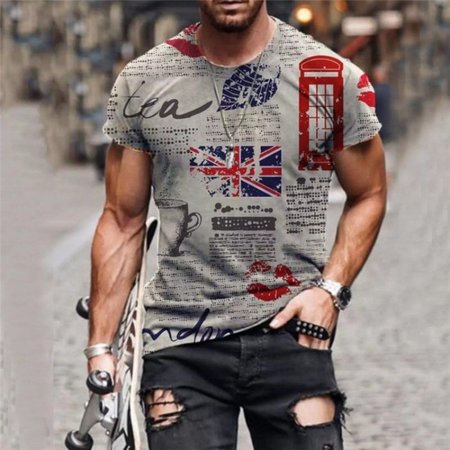 

Flag Vintage Crew Neck Shirts & Tops, Gray, Men's t-shirts