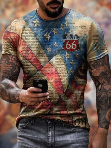 

Casual Crew Neck T-shirt, As picture, Men's t-shirts