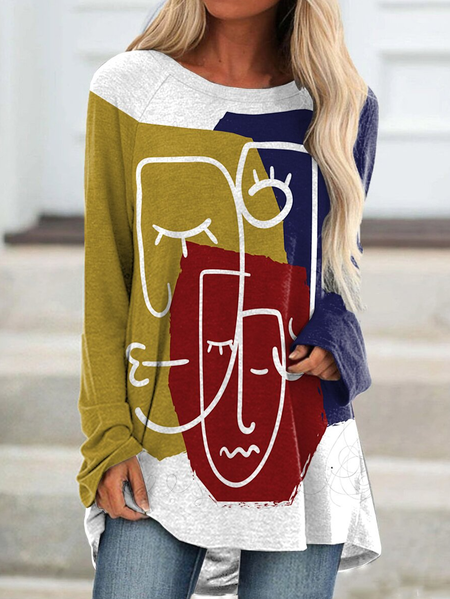 

Long Sleeve Shift Casual Abstract Long Sleeve Tops, Multicolor, Long sleeve tops