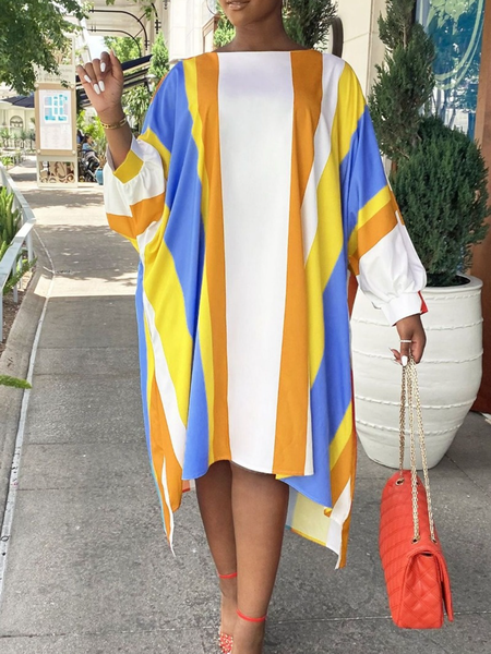 

Holiday Summer Shift Crew Neck Long Sleeve Daily Simple Dresses, As picture, Midi Dresses