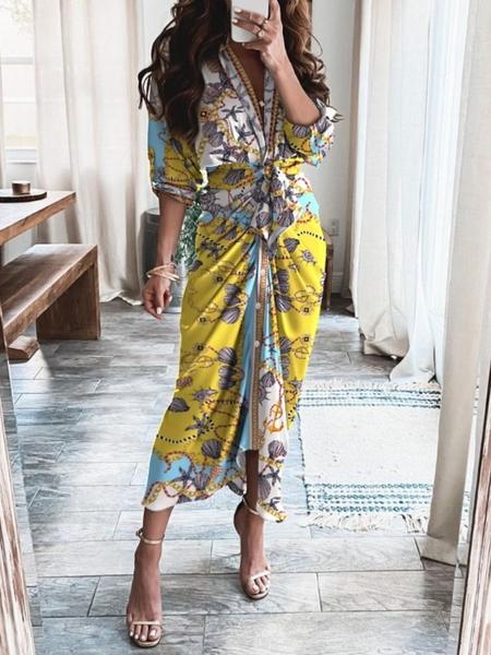 Holiday Summer Fall Ruched Long Sleeve Lady Daily Date Dresses, As picture, Maxi Dresses