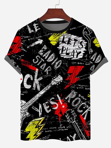 

Mens Rock Roll Printed Short Sleeve Light Casual T-shirts, Black, Men's t-shirts