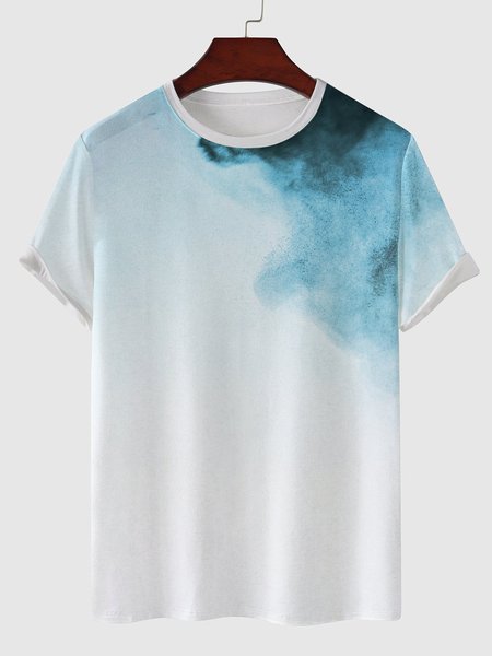 

Mens Ombre Printed Short Sleeve Light Casual T-shirts, Blue, Men's t-shirts