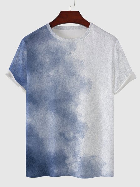 

Mens Ombre Print Short Sleeve Light Casual T-shirts, Blue, Men's t-shirts