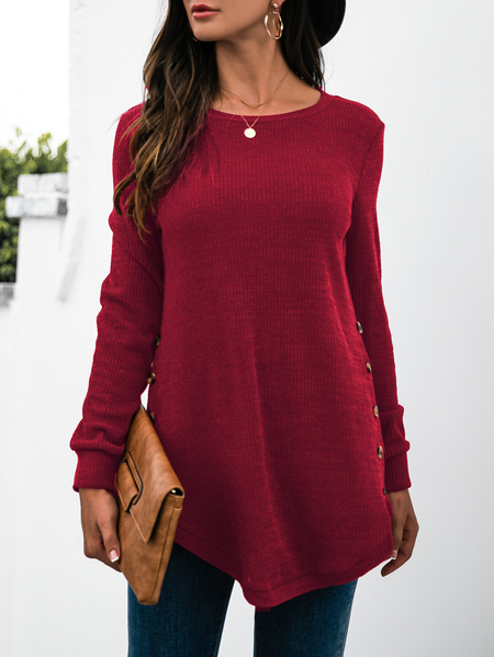 

Buttoned Vintage Plain Shirts & Tops, Wine red, Tees & T-shirts