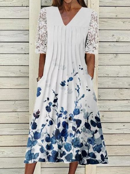

Mezza Manica Gonna Casuale, Bianco, Midi Dresses