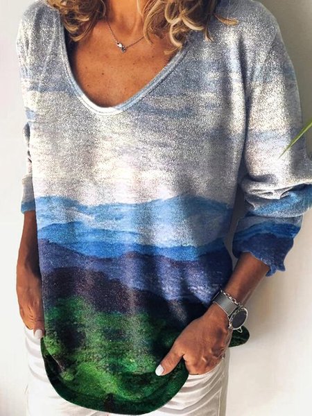 

Cotton-Blend Plants Casual Long Sleeve Shirts & Tops, Multicolor, Tees & T-shirts