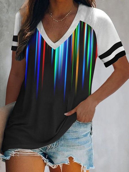 

Colore-block Maniche Corte Di base Camicie & Top, Nero, T-Shirts