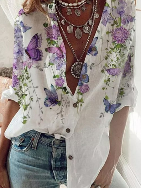 

Long Sleeve Casual Cotton-Blend Shirts & Tops, White, Blouses & Shirts