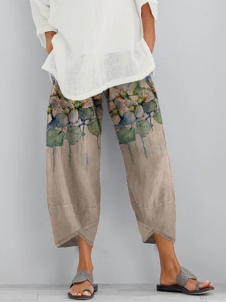 Pantaloni Stampato Tasche Casuale, Cachi, Pants