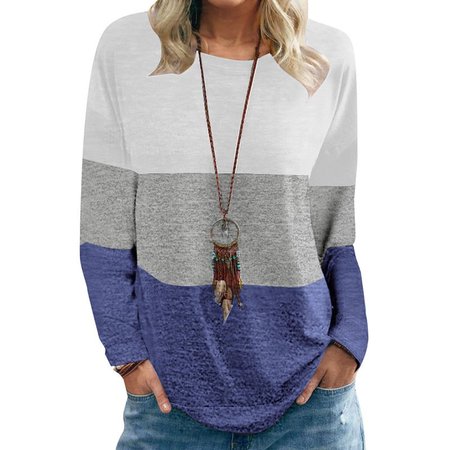 

Long Sleeve Crew Neck Casual Shirts & Tops, Blue, Long sleeve tops
