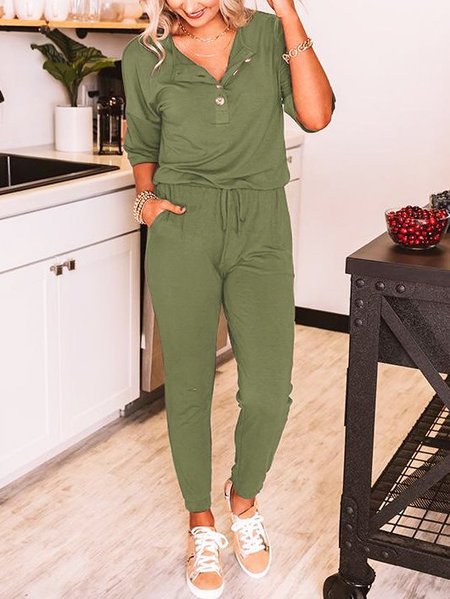

Shift Solid Work Crew Neck One-Pieces, Army green, Jumpsuits＆Rompers