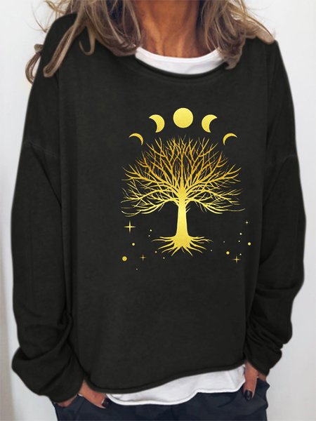 

Sun And Moon Casual Long Sleeve Sweatshirt, Black, Hoodies&Sweatshirts