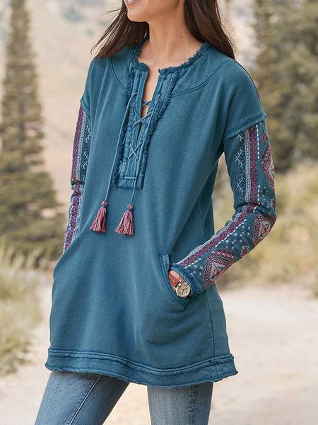 

Casual Cotton-Blend Long Sleeve Sweatshirt, Blue, Sweatshirts & Hoodies