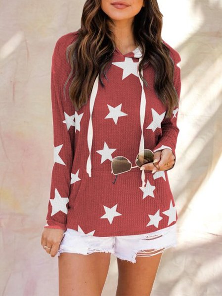 

Long sleeve star print casual shirt & top, Wine red, Long sleeve tops