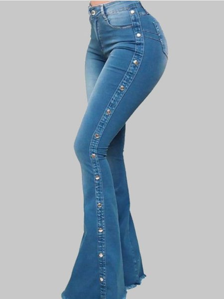 

Casual Solid Pockets Jeans, Blue, Jeans